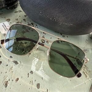 NIC Salvatore Ferragamo Gold Green Metal Frame Sunglasses 53 adjustable nose pad